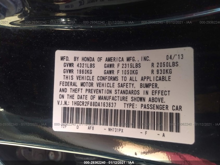 HONDA ACCORD SDN 1HGCR2F88DA163637