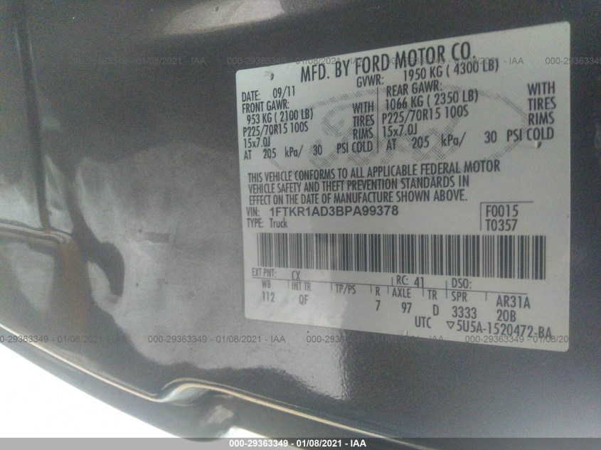 FORD RANGER 1FTKR1AD3BPA99378
