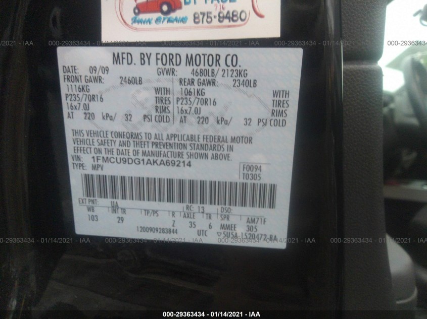 FORD ESCAPE 1FMCU9DG1AKA69214