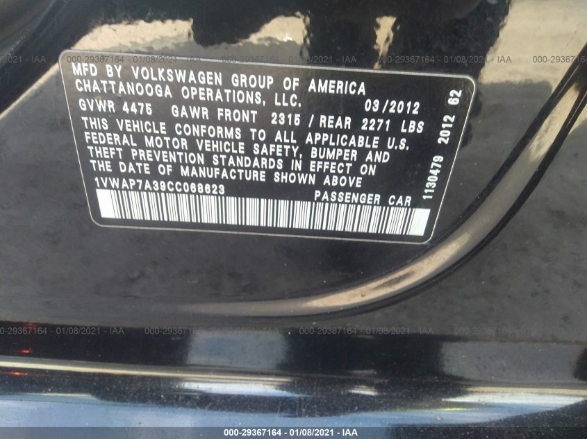VOLKSWAGEN PASSAT 1VWAP7A39CC068623