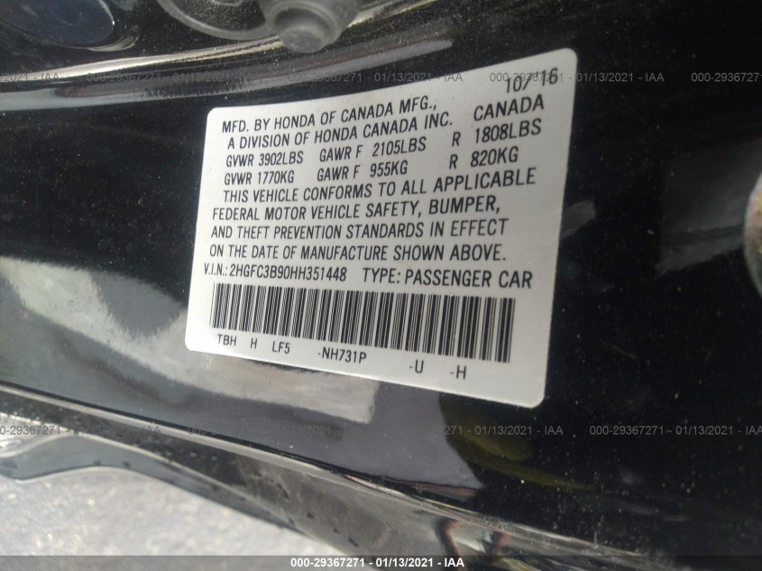 HONDA CIVIC COUPE 2HGFC3B90HH351448