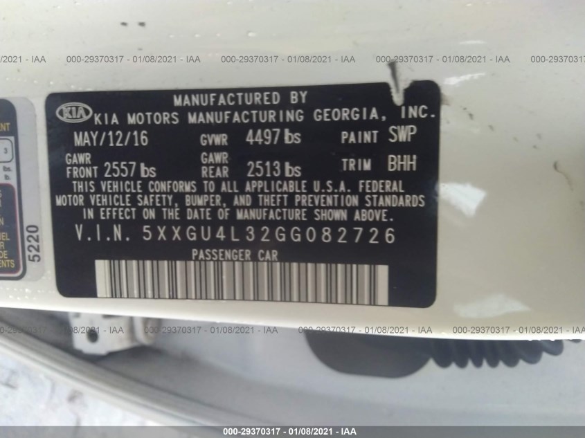 KIA OPTIMA 5XXGU4L32GG082726