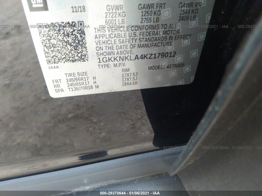 GMC ACADIA 1GKKNKLA4KZ179012