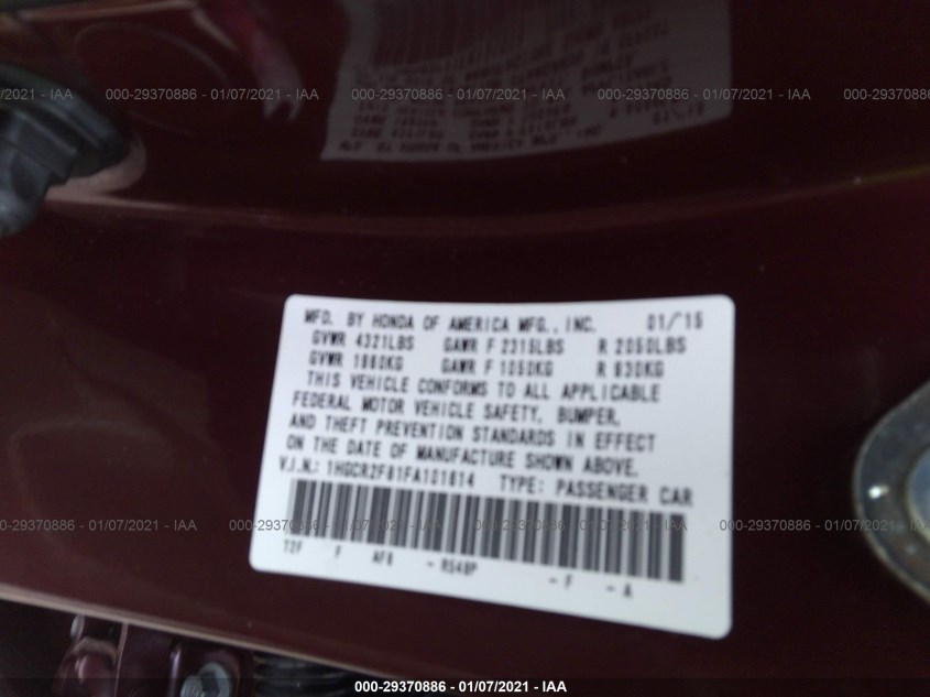 HONDA ACCORD SEDAN 1HGCR2F81FA101614