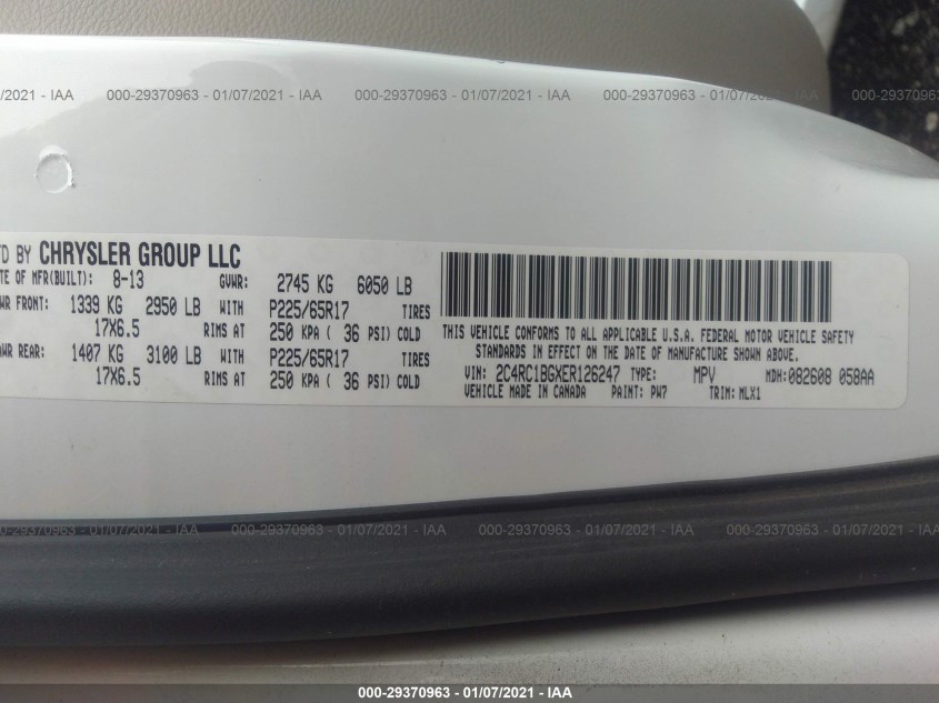 CHRYSLER TOWN & COUNTRY 2C4RC1BGXER126247