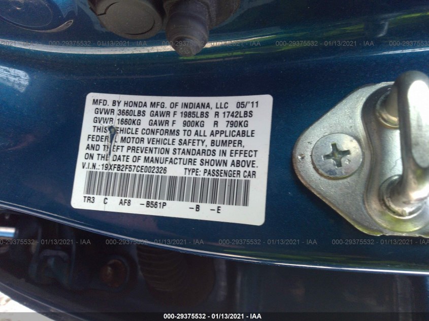 HONDA CIVIC SDN 19XFB2F57CE002326