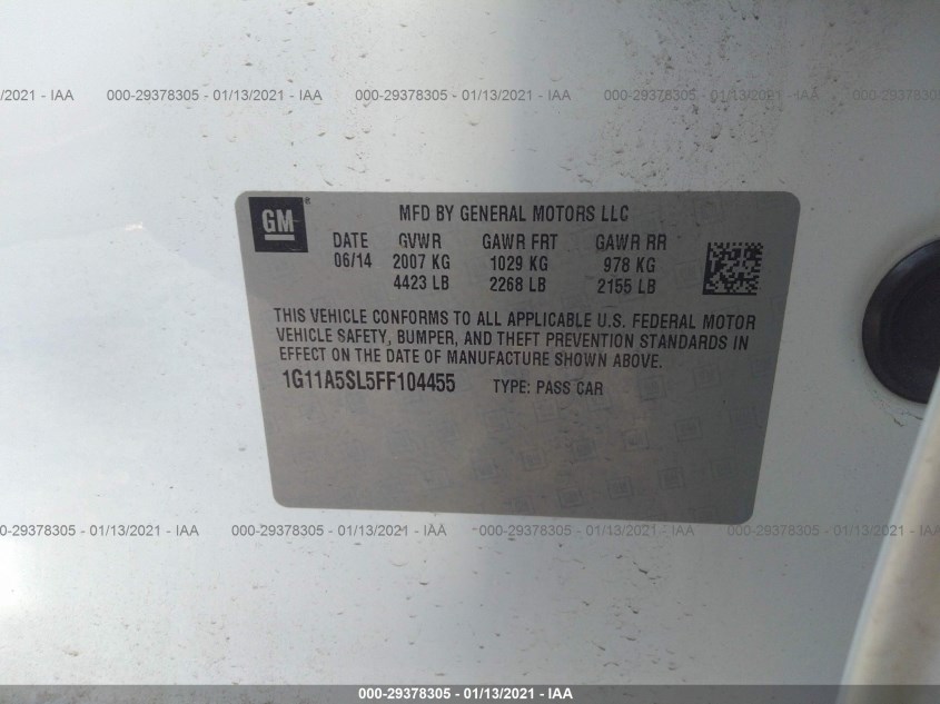 CHEVROLET MALIBU 1G11A5SL5FF104455
