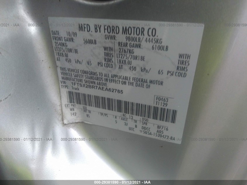 FORD SUPER DUTY F-250 1FTSX2BR7AEA62785