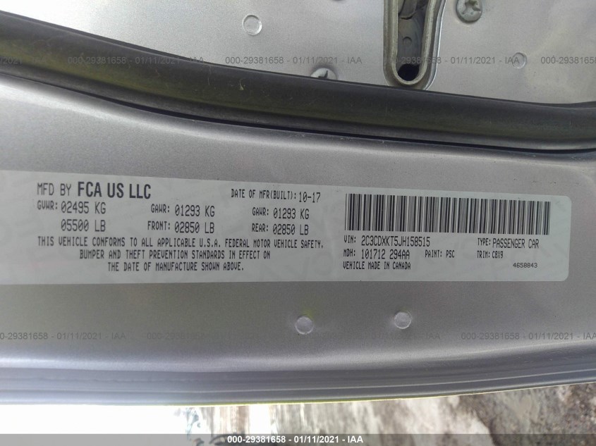 DODGE CHARGER 2C3CDXKT5JH158515