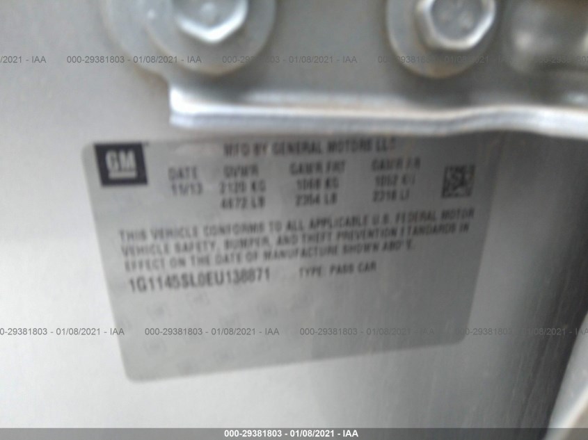 CHEVROLET IMPALA 1G1145SL0EU138871