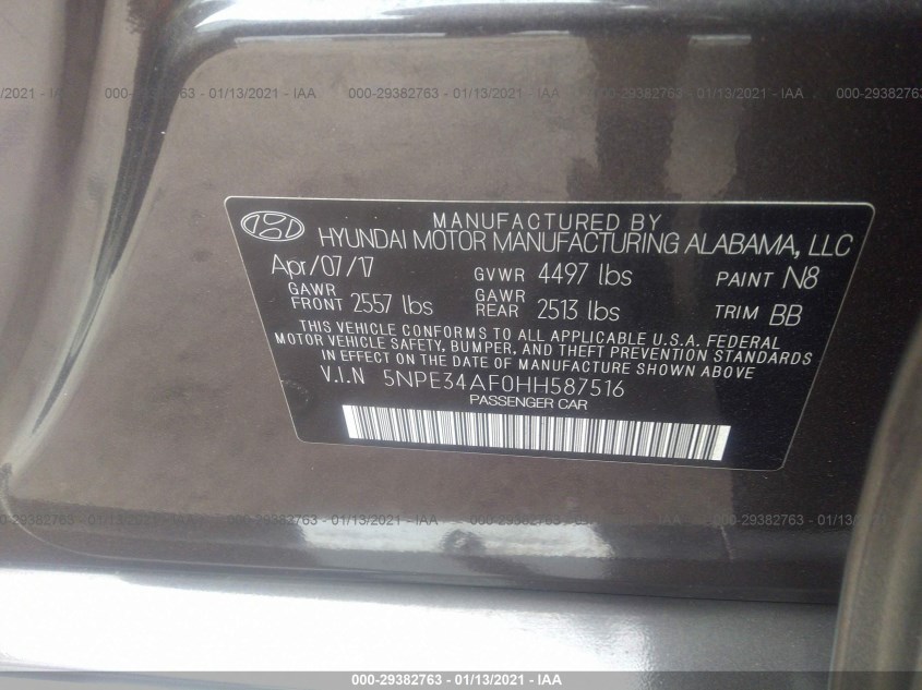 HYUNDAI SONATA 5NPE34AF0HH587516