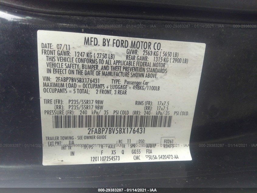 FORD POLICE INTERCEPTOR 2FABP7BV5BX176431