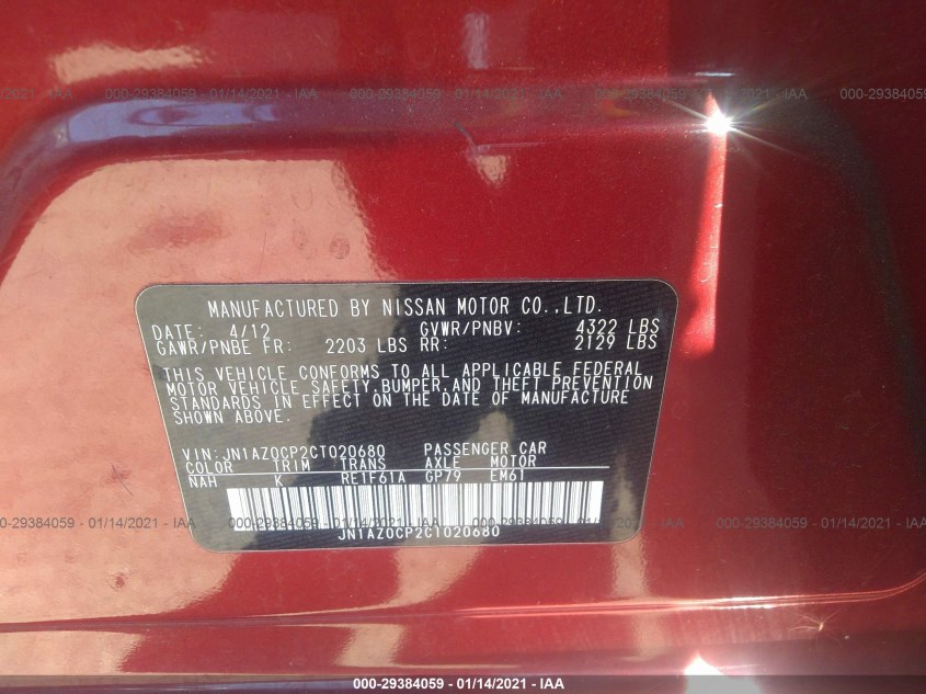 NISSAN LEAF JN1AZ0CP2CT020680