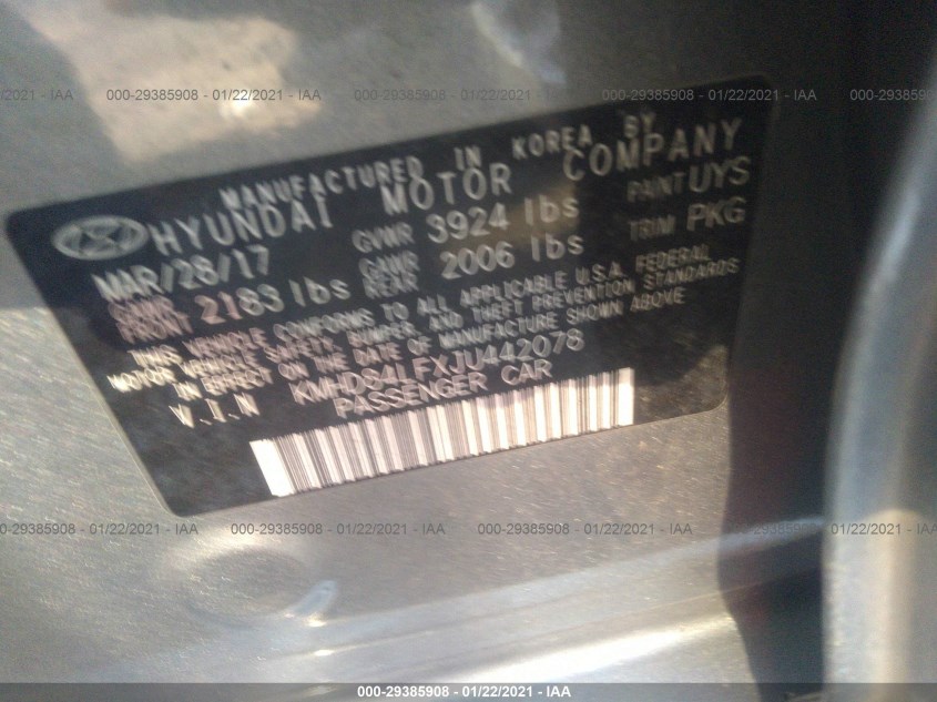 HYUNDAI ELANTRA KMHD84LFXJU442078
