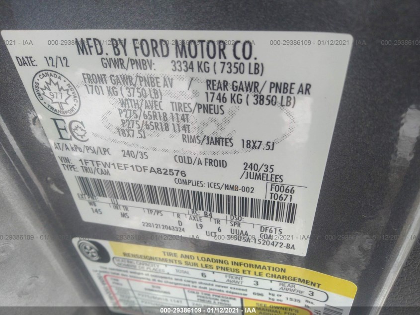 FORD F-150 1FTFW1EF1DFA82576