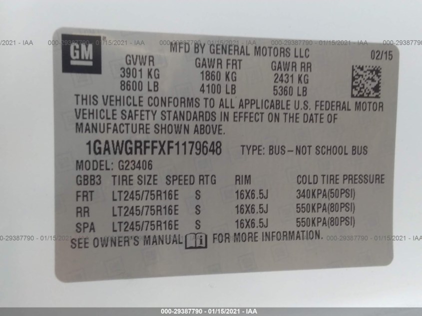 CHEVROLET EXPRESS PASSENGER 1GAWGRFFXF1179648