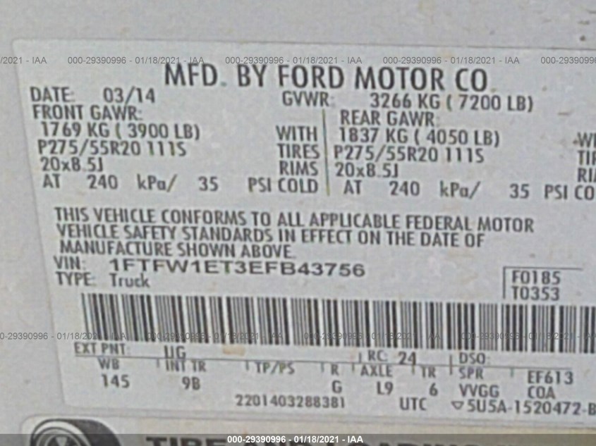 FORD F-150 1FTFW1ET3EFB43756