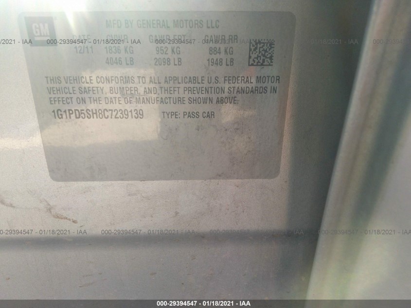 CHEVROLET CRUZE 1G1PD5SH8C7239139