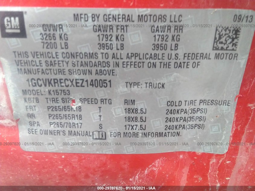 CHEVROLET SILVERADO 1500 1GCVKRECXEZ140051