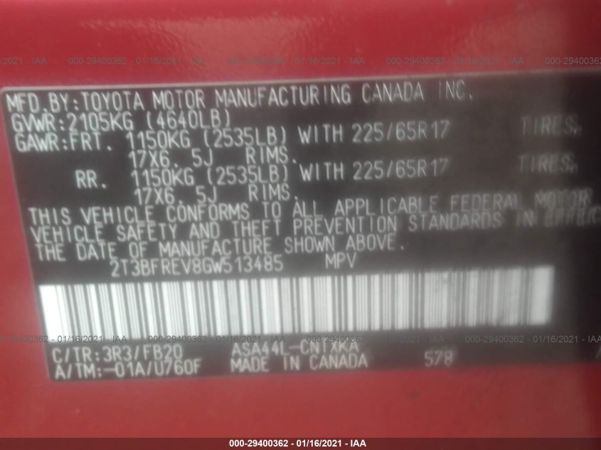 TOYOTA RAV4 2T3BFREV8GW513485