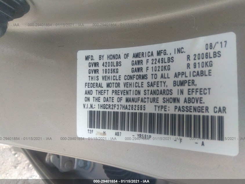 HONDA ACCORD SEDAN 1HGCR2F37HA282595