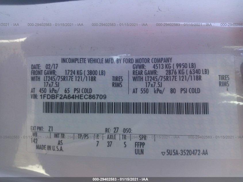 FORD SUPER DUTY F-250 SRW 1FDBF2A64HEC86709