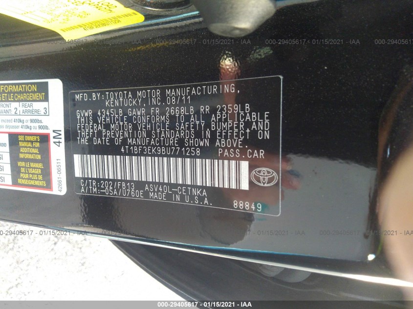 TOYOTA CAMRY 4T1BF3EK9BU771258