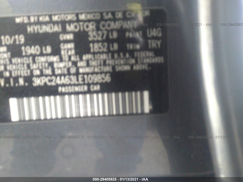 HYUNDAI ACCENT 3KPC24A63LE109856