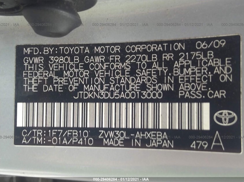 TOYOTA PRIUS JTDKN3DU5A0013000
