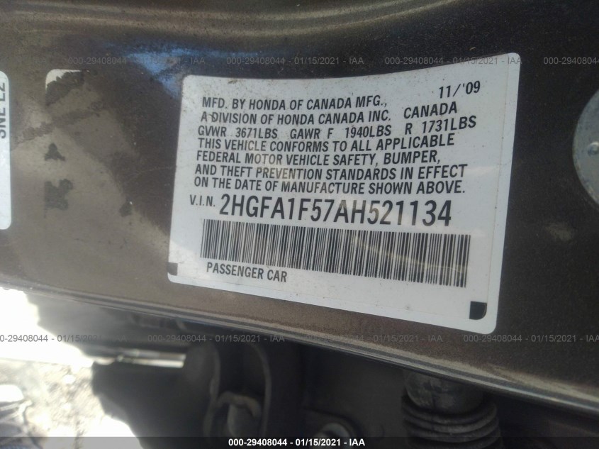 HONDA CIVIC SDN 2HGFA1F57AH521134