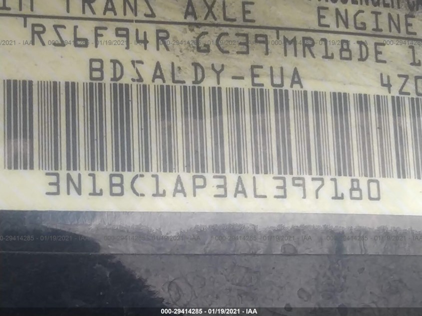 NISSAN VERSA 3N1BC1AP3AL397180