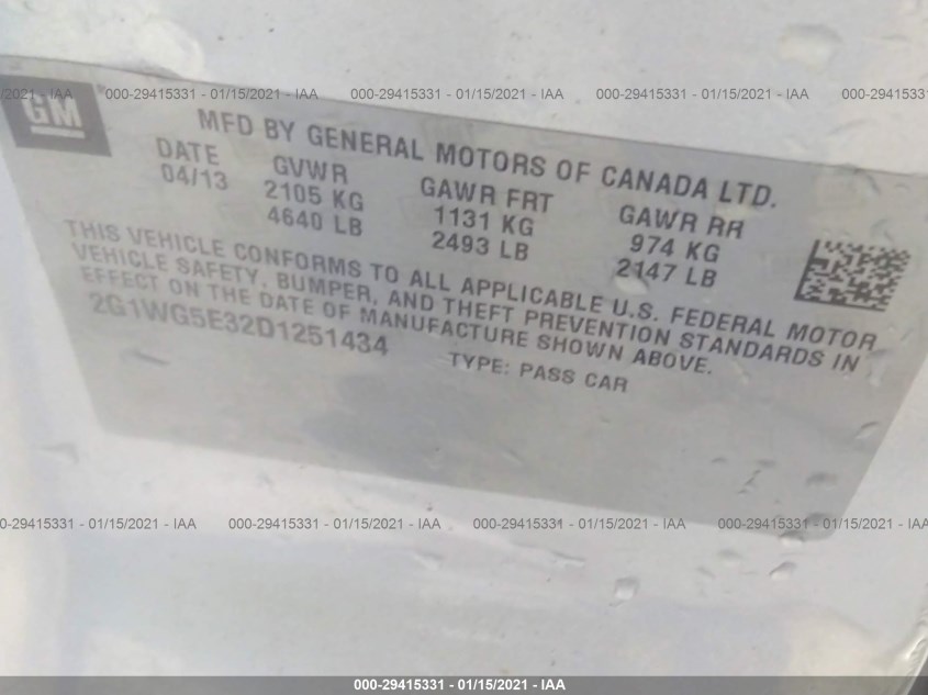CHEVROLET IMPALA 2G1WG5E32D1251434
