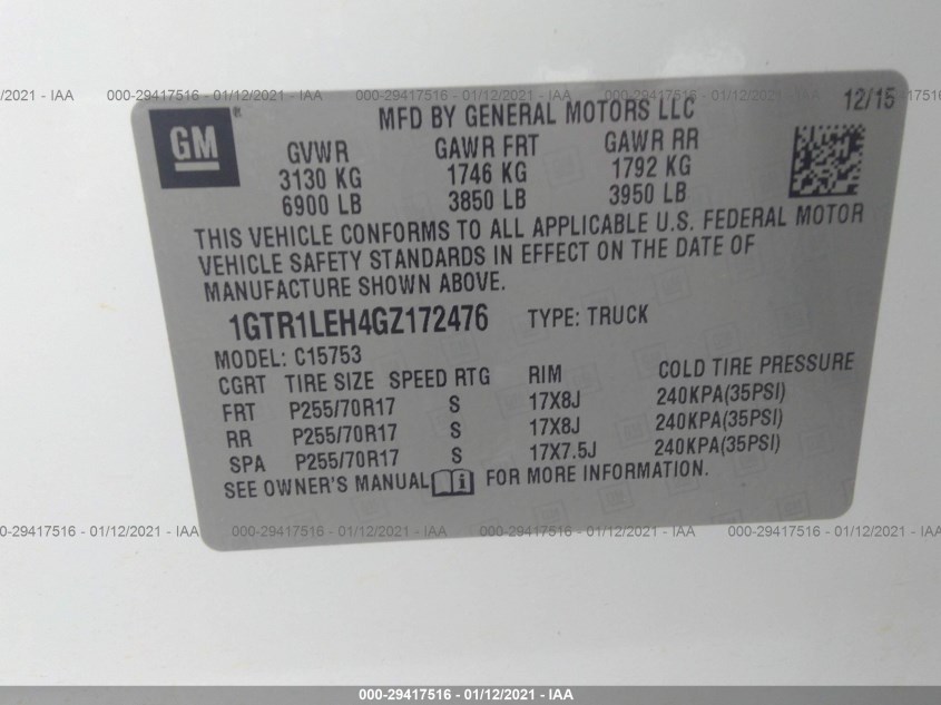 GMC SIERRA 1500 1GTR1LEH4GZ172476