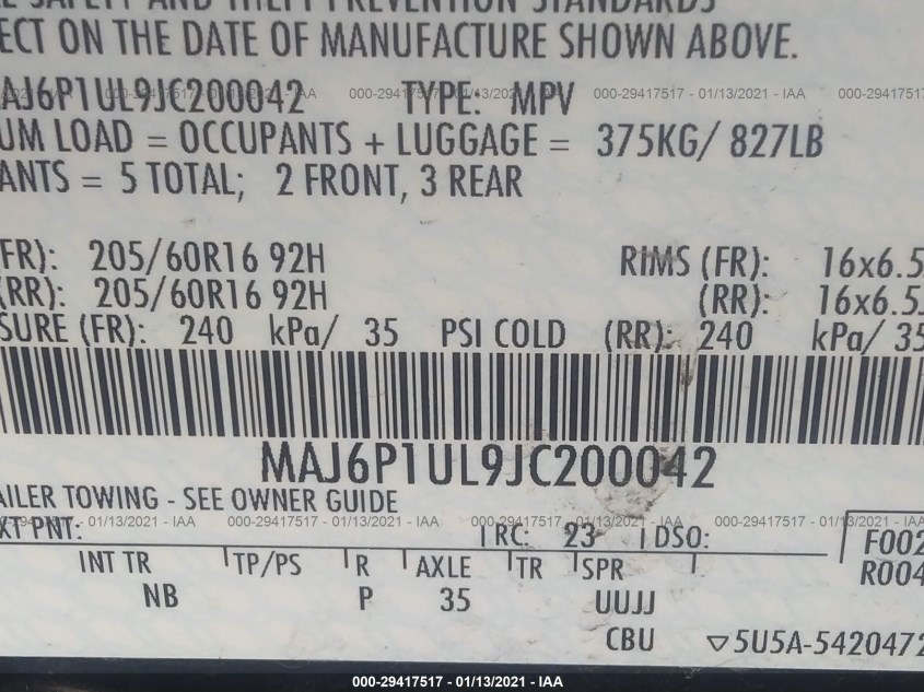 FORD ECOSPORT MAJ6P1UL9JC200042