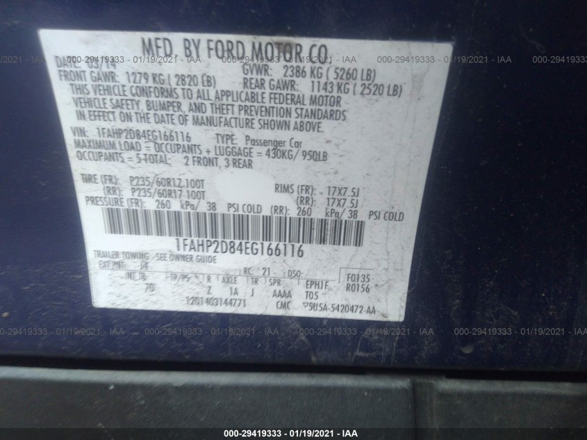 FORD TAURUS 1FAHP2D84EG166116
