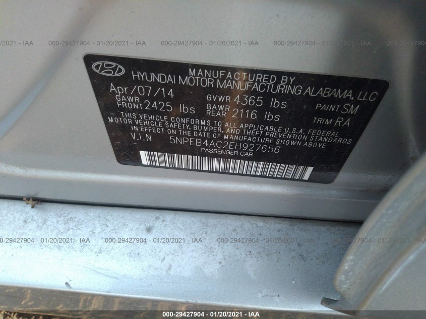 HYUNDAI SONATA 5NPEB4AC2EH927656