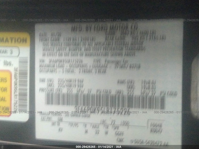 FORD FUSION 3FA6P0K95LR175226
