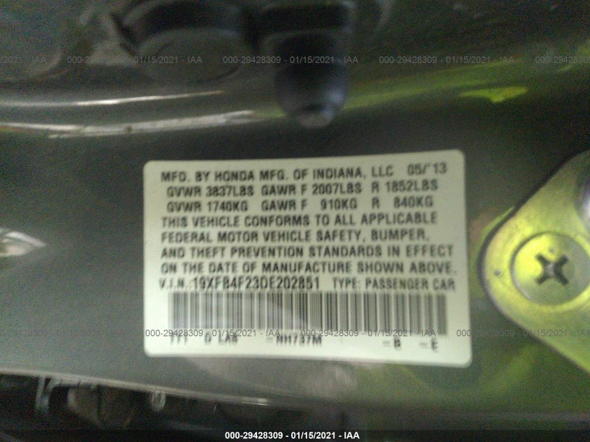 HONDA CIVIC HYBRID 19XFB4F23DE202851