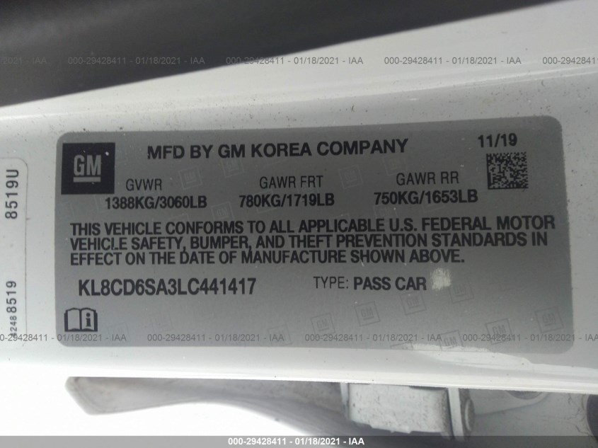 CHEVROLET SPARK KL8CD6SA3LC441417