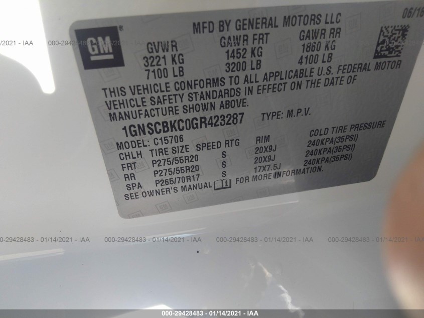 CHEVROLET TAHOE 1GNSCBKC0GR423287