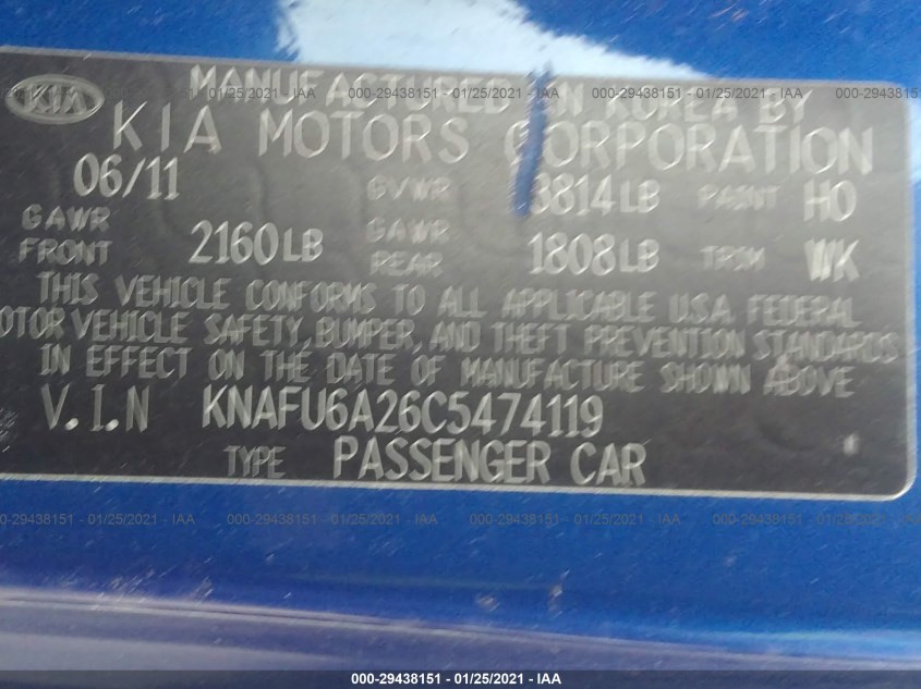 KIA FORTE KOUP KNAFU6A26C5474119