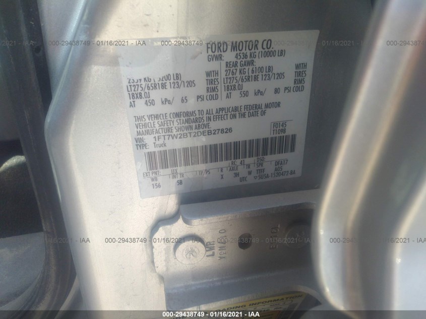 FORD SUPER DUTY F-250 SRW 1FT7W2BT2DEB27826