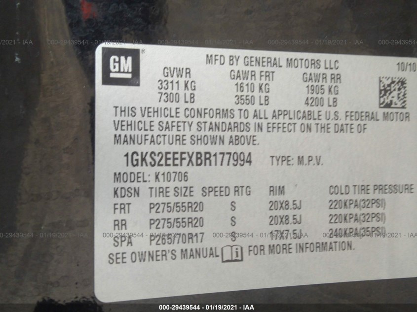 GMC YUKON 1GKS2EEFXBR177994