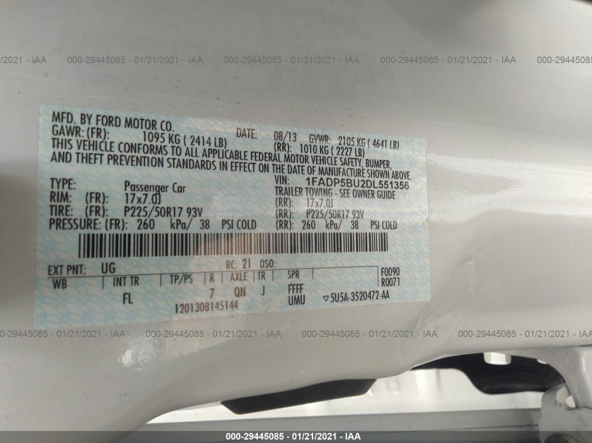 FORD C-MAX HYBRID 1FADP5BU2DL551356