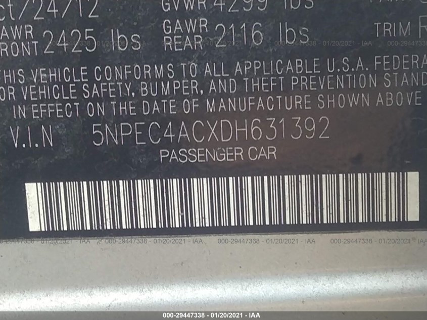 HYUNDAI SONATA 5NPEC4ACXDH631392