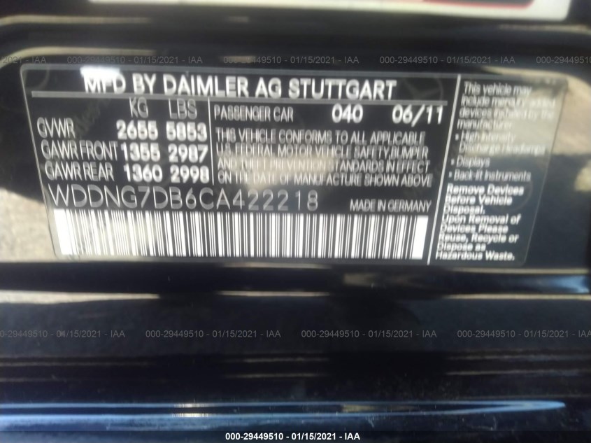 MERCEDES-BENZ S-CLASS WDDNG7DB6CA422218