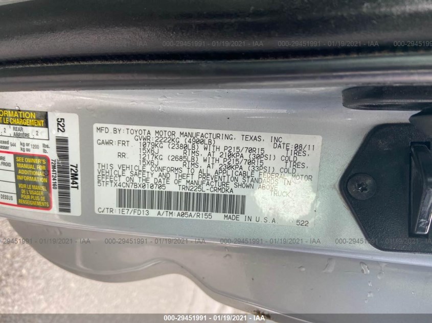 TOYOTA TACOMA 5TFTX4CN7BX010705