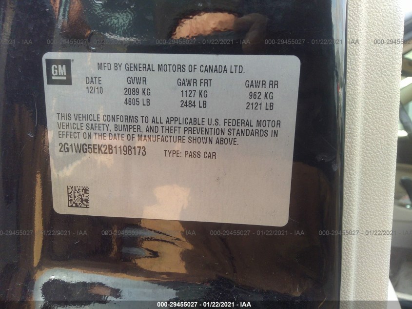 CHEVROLET IMPALA 2G1WG5EK2B1198173