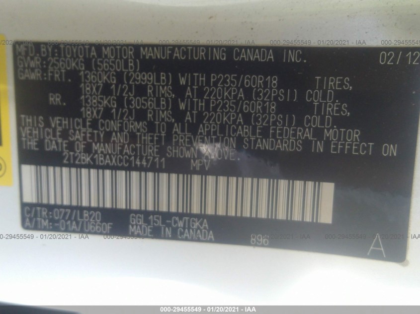 LEXUS RX 350 2T2BK1BAXCC144711
