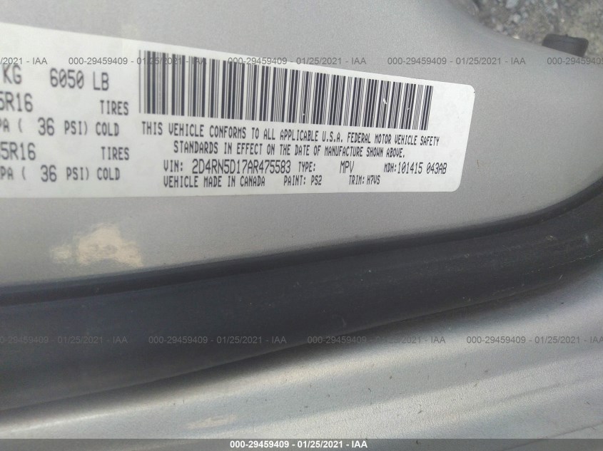 DODGE GRAND CARAVAN 2D4RN5D17AR475583